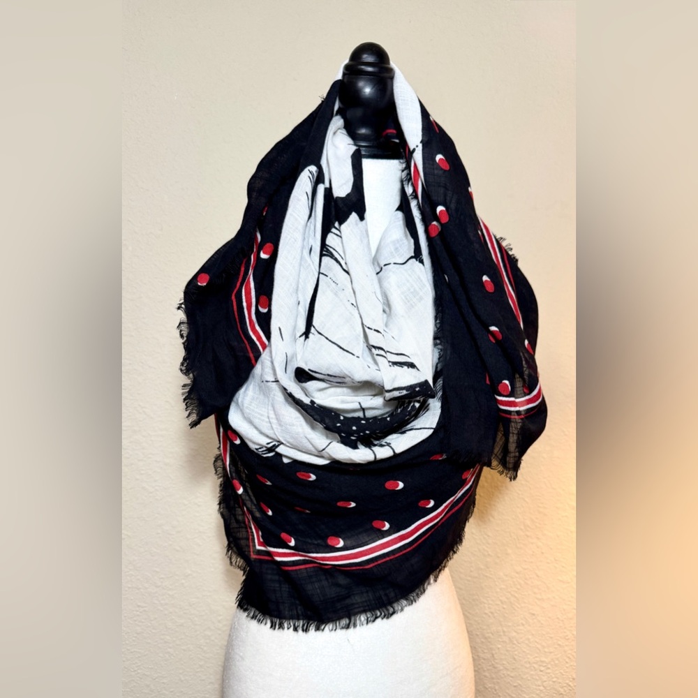 Floral Black White Scarf Wrap Collection Xiix Dot Accent Floral Square - Picture 6 of 6